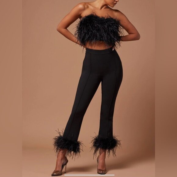 Black Anya Feathered Set Size Small - Picture 2 of 2